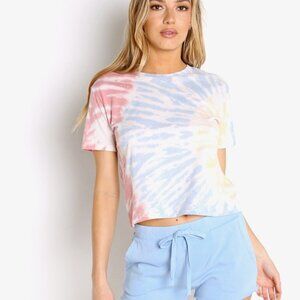 Z Supply Sol Tie Dye Cropped Short Sleeve Crew Neck Tee Size Large